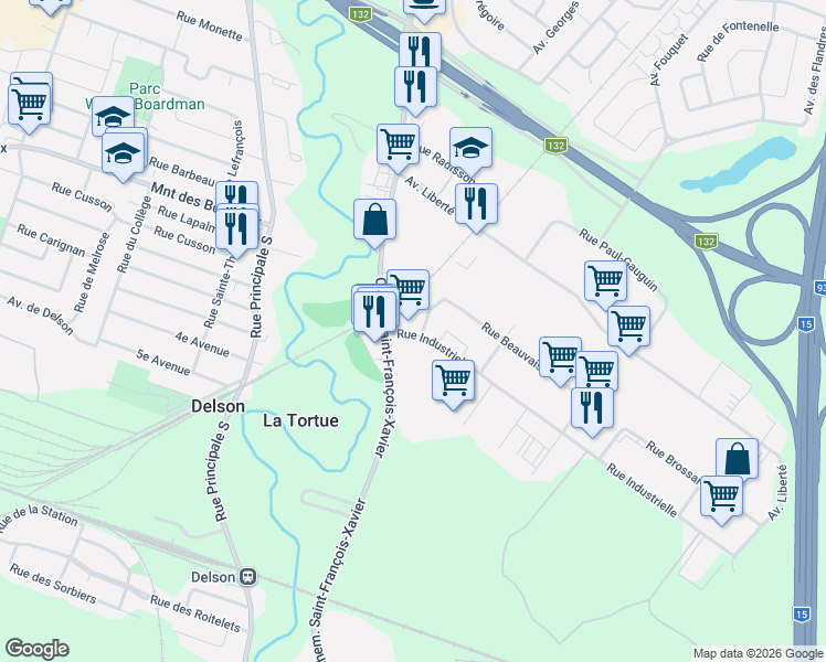 map of restaurants, bars, coffee shops, grocery stores, and more near 7 Rue Beauvais in Delson