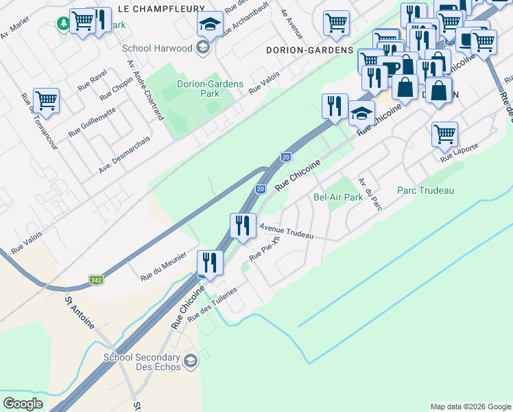 map of restaurants, bars, coffee shops, grocery stores, and more near 625 Rue Chicoine in Vaudreuil-Dorion