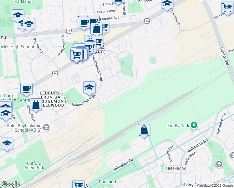 map of restaurants, bars, coffee shops, grocery stores, and more near 84 Paddington Private in Ottawa