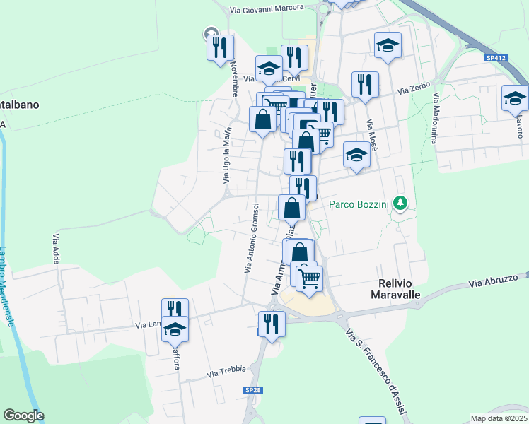 map of restaurants, bars, coffee shops, grocery stores, and more near 10 Via Dandolo in Opera