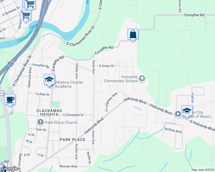 map of restaurants, bars, coffee shops, grocery stores, and more near 15987 Moss Lake Way in Oregon City