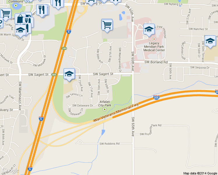 map of restaurants, bars, coffee shops, grocery stores, and more near 20244 Southwest 69th Street in Tualatin