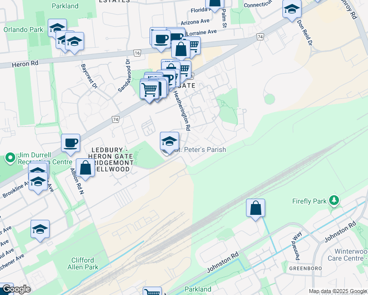 map of restaurants, bars, coffee shops, grocery stores, and more near in Ottawa