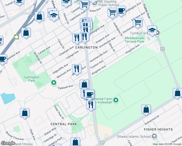 map of restaurants, bars, coffee shops, grocery stores, and more near 1185 Ottawa County Road 63 in Ottawa