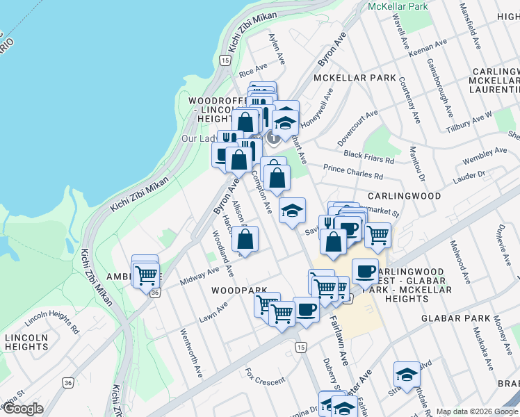 map of restaurants, bars, coffee shops, grocery stores, and more near 217 Ancaster Avenue in Ottawa