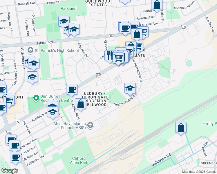 map of restaurants, bars, coffee shops, grocery stores, and more near in Ottawa