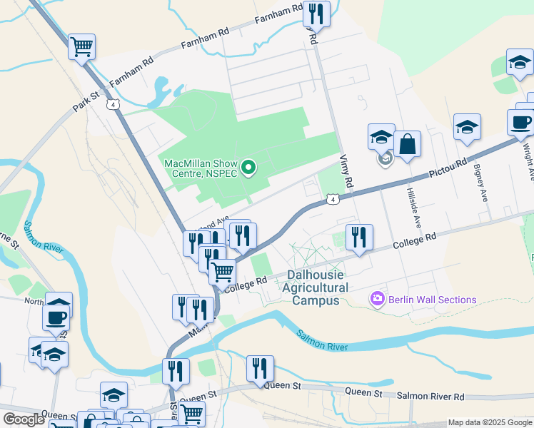 map of restaurants, bars, coffee shops, grocery stores, and more near 41 Pictou Road in Truro