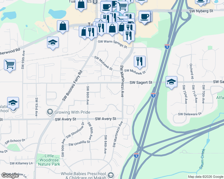 map of restaurants, bars, coffee shops, grocery stores, and more near in Tualatin