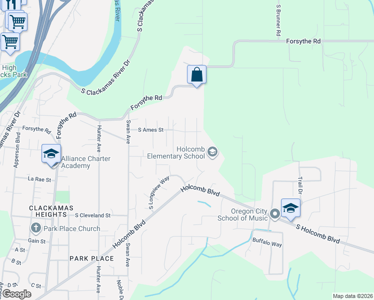 map of restaurants, bars, coffee shops, grocery stores, and more near 15928 Stables Place in Oregon City