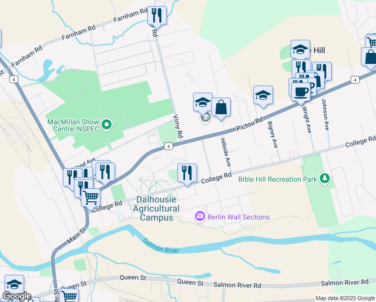 map of restaurants, bars, coffee shops, grocery stores, and more near 46 Vimy Road in Truro