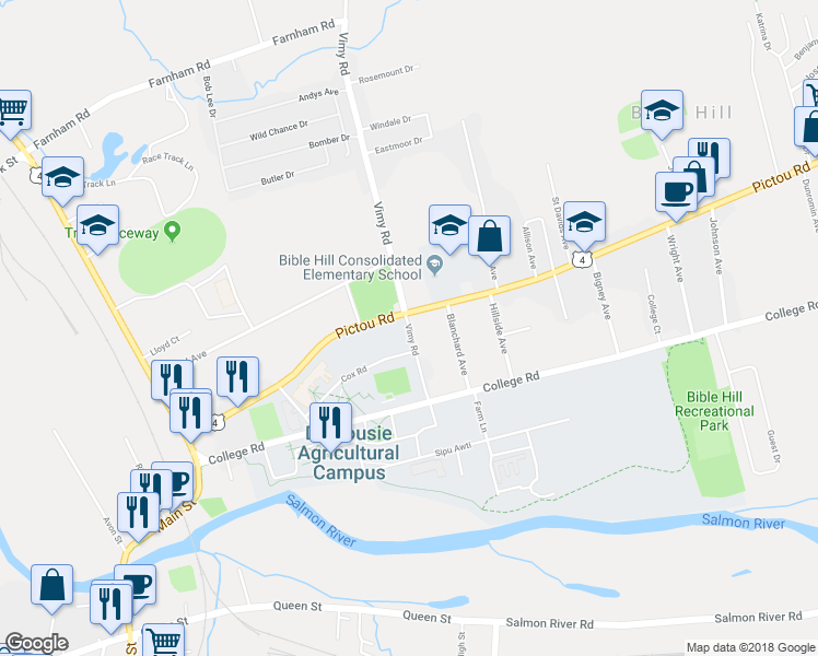 map of restaurants, bars, coffee shops, grocery stores, and more near 44 Vimy Road in Bible Hill