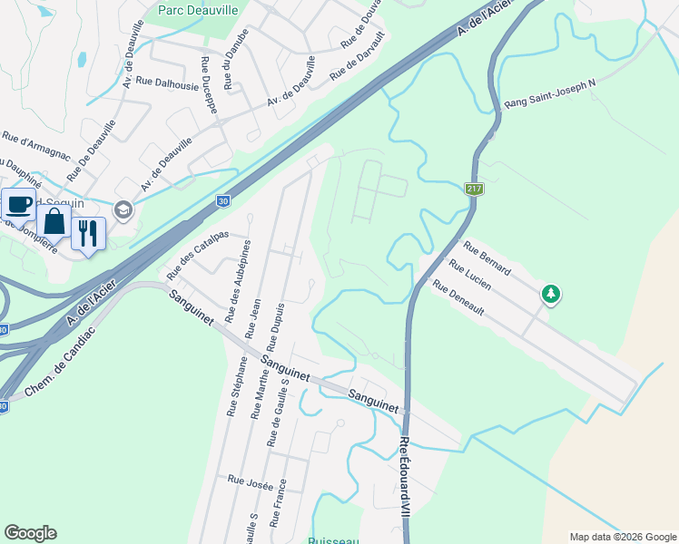 map of restaurants, bars, coffee shops, grocery stores, and more near Allée DIX30 in Brossard