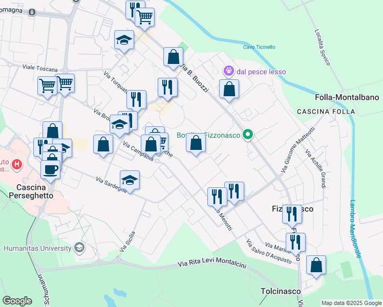 map of restaurants, bars, coffee shops, grocery stores, and more near 15 Via Privata Friuli in Fizzonasco