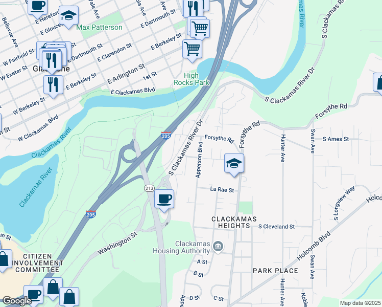 map of restaurants, bars, coffee shops, grocery stores, and more near 13824 Melinda Street in Oregon City