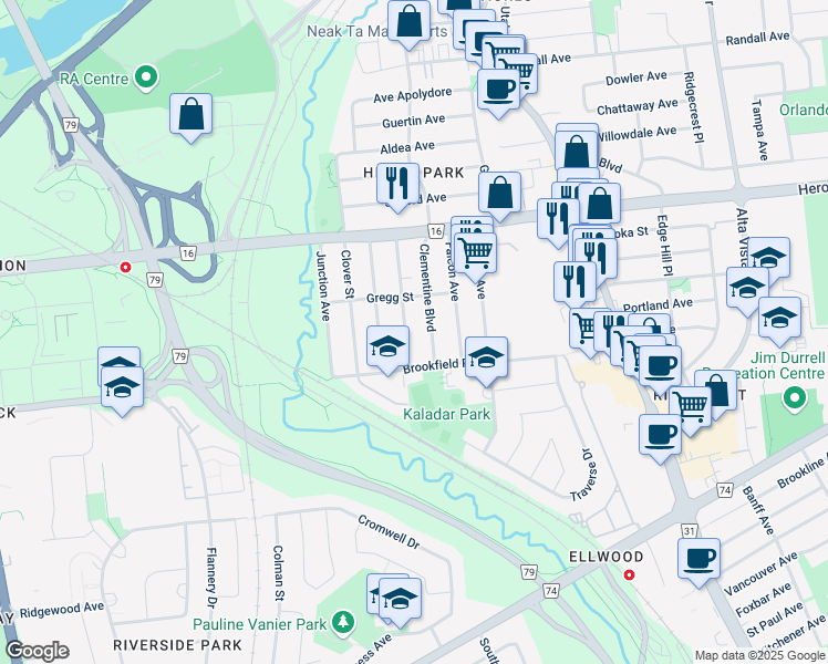 map of restaurants, bars, coffee shops, grocery stores, and more near 2481 Avenue du Chasseur in Ottawa