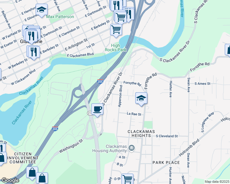 map of restaurants, bars, coffee shops, grocery stores, and more near 13824 Melinda Street in Oregon City