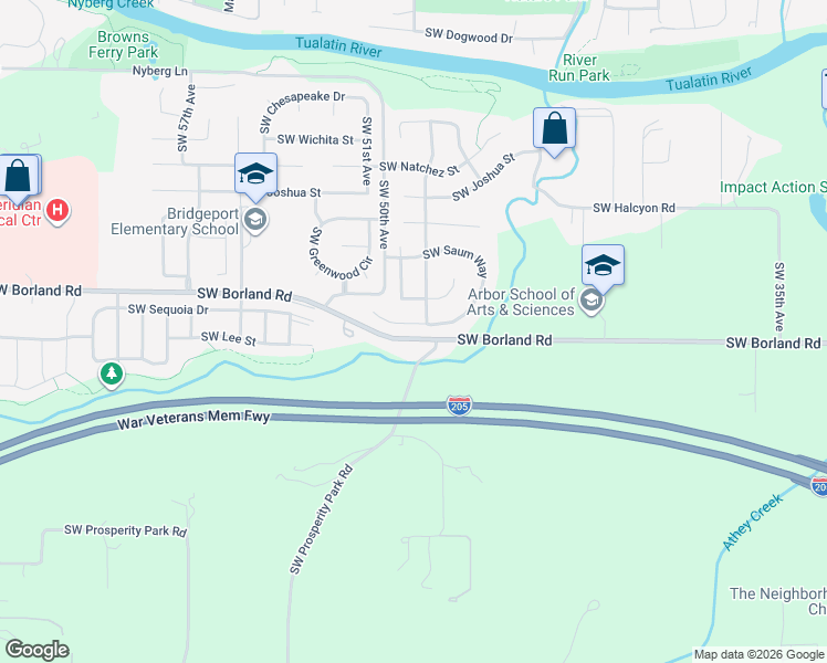 map of restaurants, bars, coffee shops, grocery stores, and more near 4850 Southwest Saum Way in Tualatin