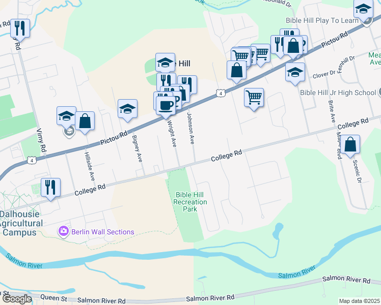 map of restaurants, bars, coffee shops, grocery stores, and more near 23 Johnson Avenue in Bible Hill