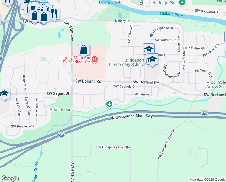 map of restaurants, bars, coffee shops, grocery stores, and more near 19970 Southwest 60th Avenue in Tualatin