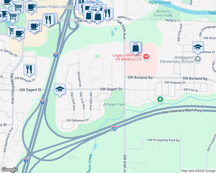 map of restaurants, bars, coffee shops, grocery stores, and more near 19913 Southwest Poplarwood Place in Tualatin