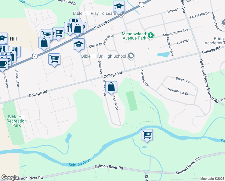 map of restaurants, bars, coffee shops, grocery stores, and more near 23 Scenic Drive in Bible Hill