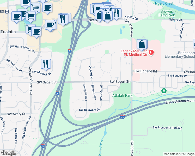 map of restaurants, bars, coffee shops, grocery stores, and more near 19737 Southwest 68th Avenue in Tualatin