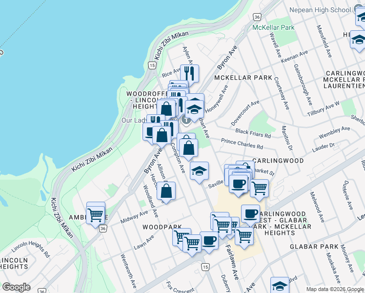 map of restaurants, bars, coffee shops, grocery stores, and more near in Ottawa