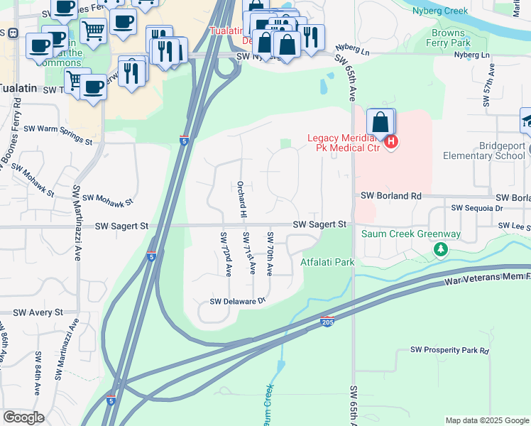 map of restaurants, bars, coffee shops, grocery stores, and more near 19881 Southwest Santee Court in Tualatin