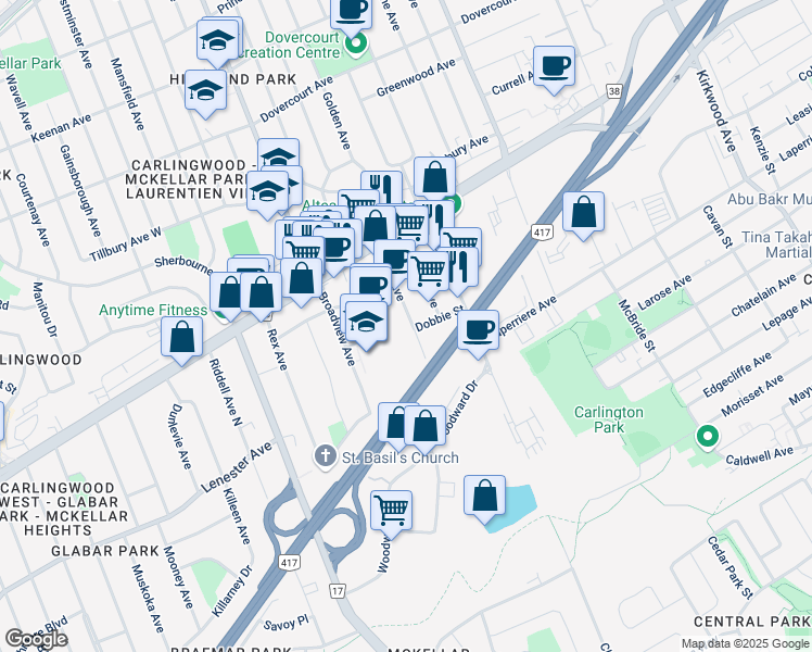 map of restaurants, bars, coffee shops, grocery stores, and more near 866 Boyd Avenue in Ottawa