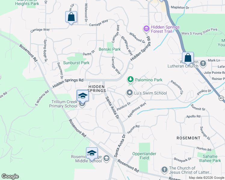 map of restaurants, bars, coffee shops, grocery stores, and more near 6236 Meridian Circle in West Linn