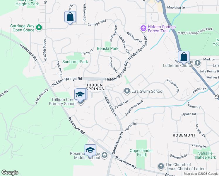 map of restaurants, bars, coffee shops, grocery stores, and more near 6234 Meridian Circle in West Linn