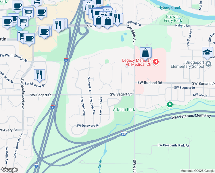 map of restaurants, bars, coffee shops, grocery stores, and more near 19803 Southwest 68th Avenue in Tualatin