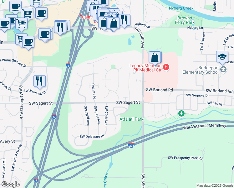 map of restaurants, bars, coffee shops, grocery stores, and more near 19803 Southwest 68th Avenue in Tualatin
