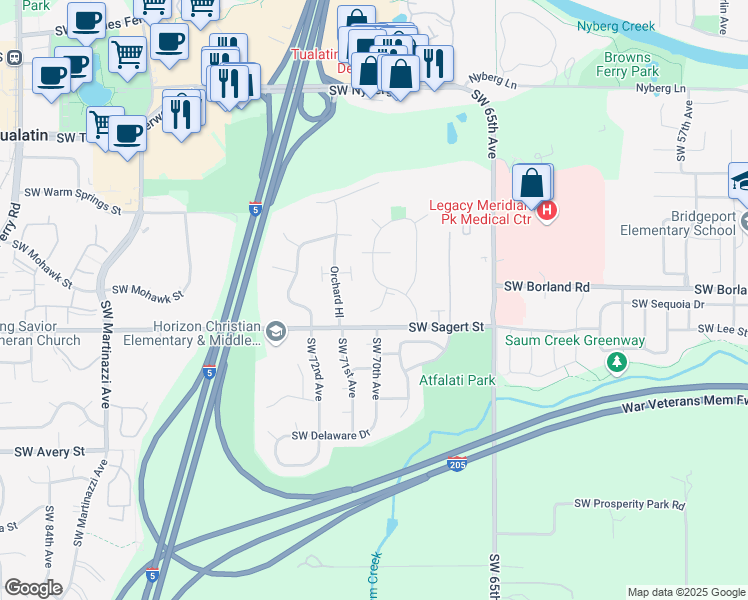 map of restaurants, bars, coffee shops, grocery stores, and more near 19737 Southwest 68th Avenue in Tualatin
