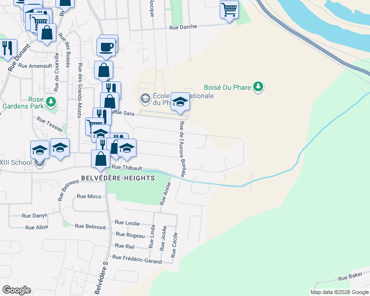 map of restaurants, bars, coffee shops, grocery stores, and more near 1840 Rue de l'Aurore-Boréale in Sherbrooke