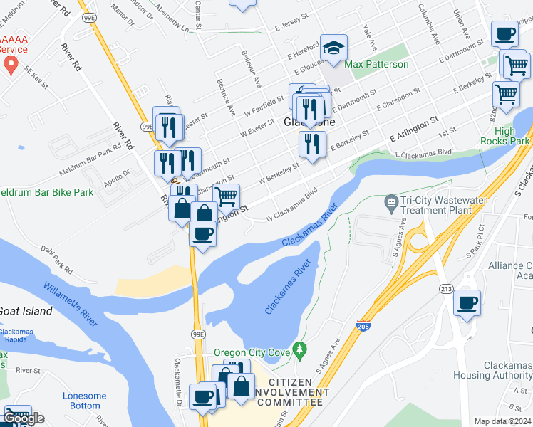 map of restaurants, bars, coffee shops, grocery stores, and more near 110 Beatrice Avenue in Gladstone