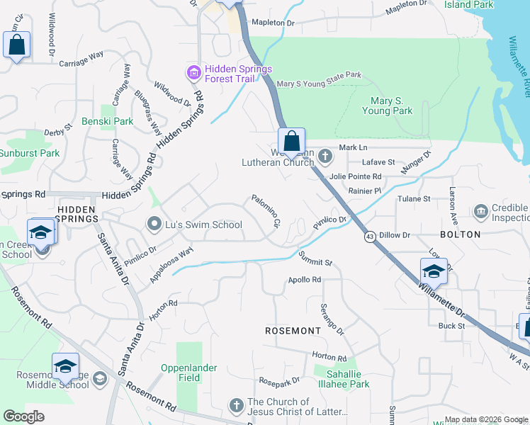 map of restaurants, bars, coffee shops, grocery stores, and more near 2552 Pimlico Drive in West Linn