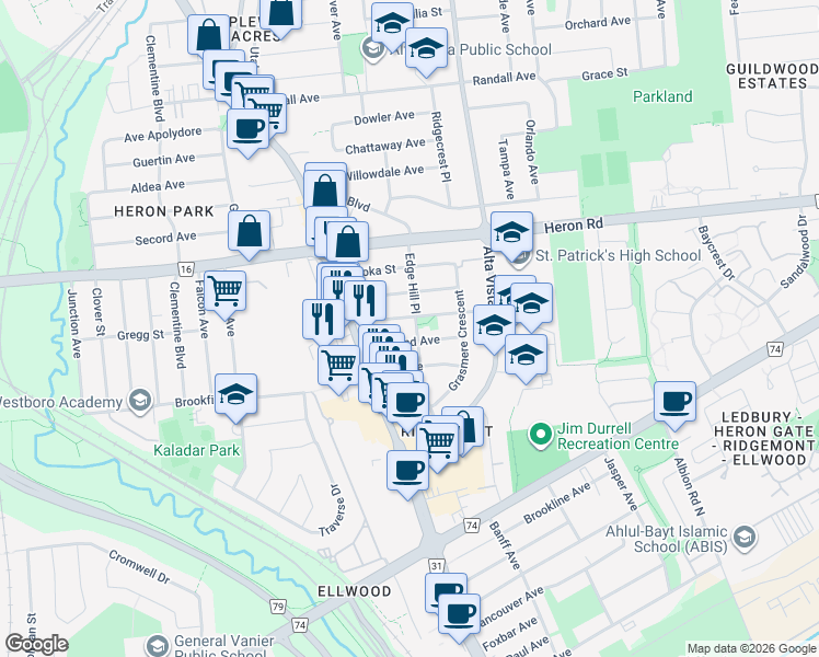 map of restaurants, bars, coffee shops, grocery stores, and more near in Ottawa