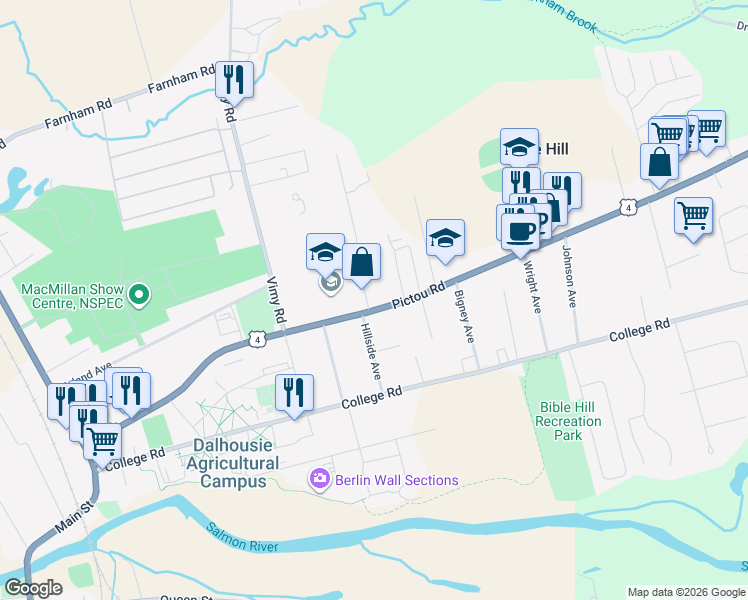 map of restaurants, bars, coffee shops, grocery stores, and more near 121 Nova Scotia Trunk 4 in Truro