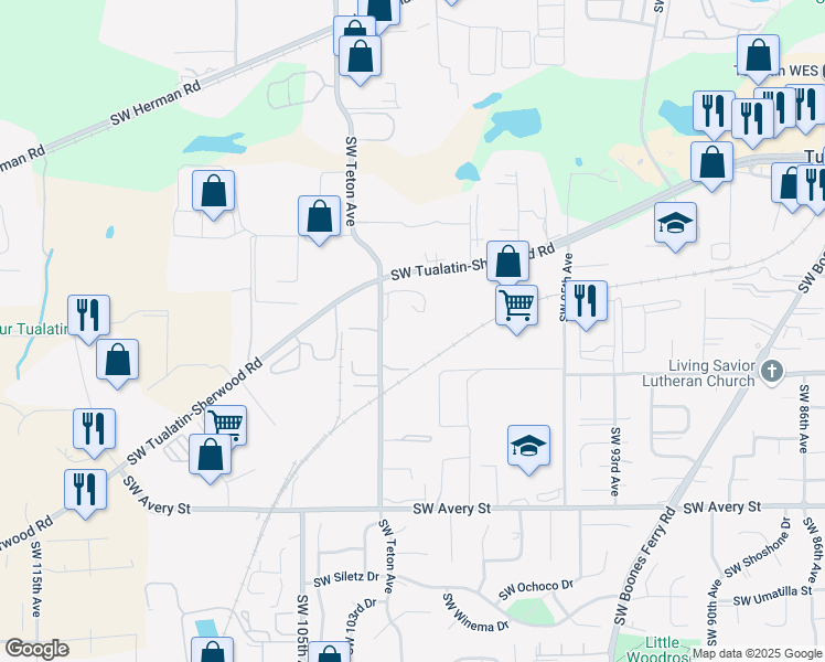 map of restaurants, bars, coffee shops, grocery stores, and more near 19818 Southwest Teton Avenue in Tualatin