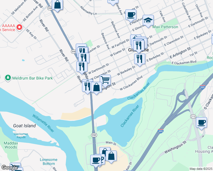 map of restaurants, bars, coffee shops, grocery stores, and more near 420 West Arlington Street in Gladstone