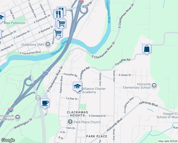 map of restaurants, bars, coffee shops, grocery stores, and more near 14110 Thurman Street in Oregon City