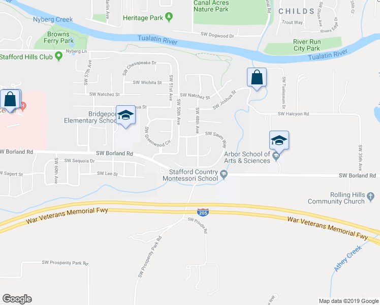 map of restaurants, bars, coffee shops, grocery stores, and more near 19810 Southwest 49th Avenue in Tualatin