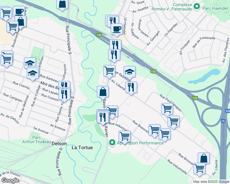 map of restaurants, bars, coffee shops, grocery stores, and more near 1 Avenue Liberté in Candiac