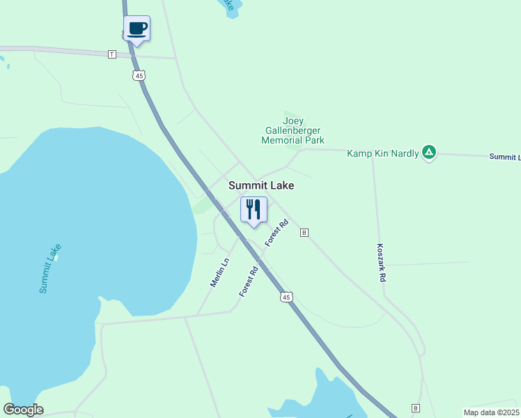 map of restaurants, bars, coffee shops, grocery stores, and more near W10778 Merlin Street in Summit Lake