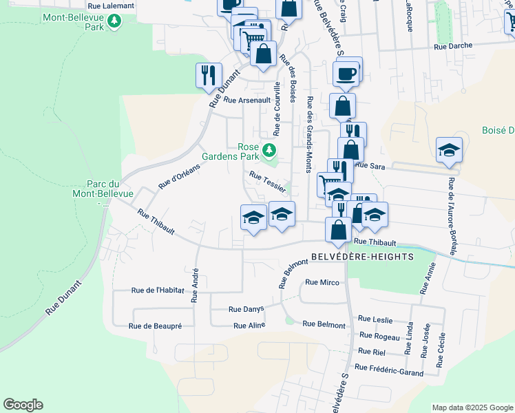 map of restaurants, bars, coffee shops, grocery stores, and more near 2001 Rue Dubreuil in Sherbrooke