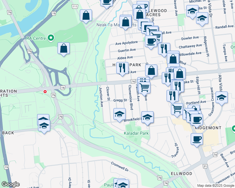 map of restaurants, bars, coffee shops, grocery stores, and more near in Ottawa