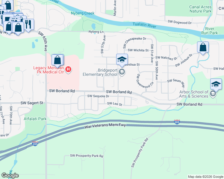 map of restaurants, bars, coffee shops, grocery stores, and more near 19770 Southwest 56th Court in Tualatin