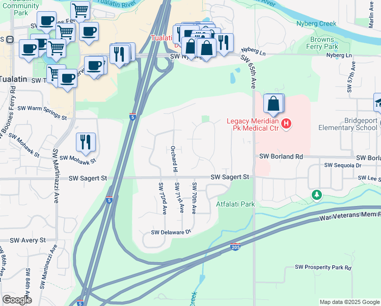 map of restaurants, bars, coffee shops, grocery stores, and more near 19737 Southwest 68th Avenue in Tualatin