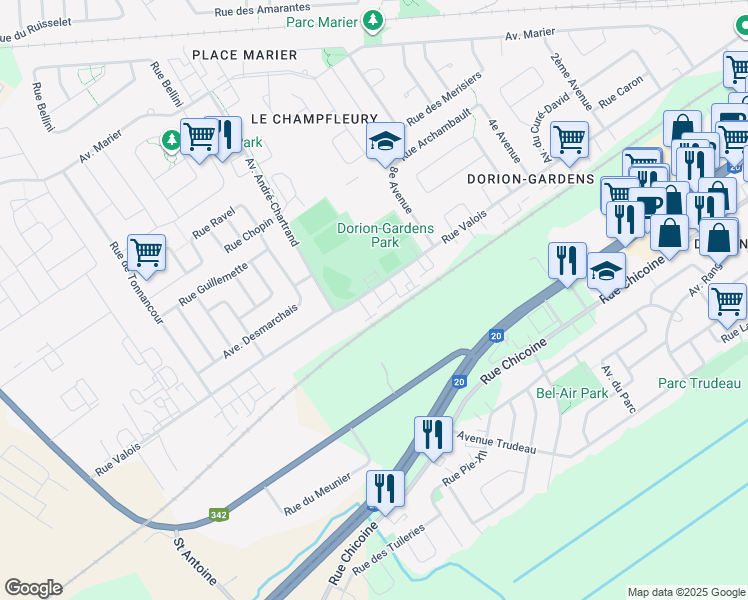 map of restaurants, bars, coffee shops, grocery stores, and more near 700 Rue Valois in Vaudreuil-Dorion